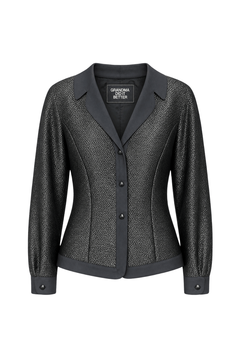 1990s Charcoal Grey Synthetic Blazer - Front View