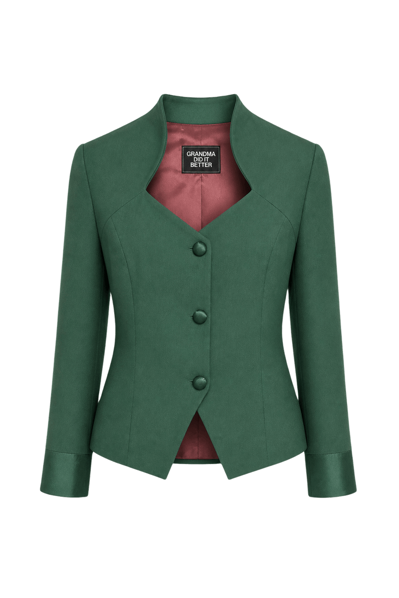 1980s Emerald Green Silk Jacket - Front View