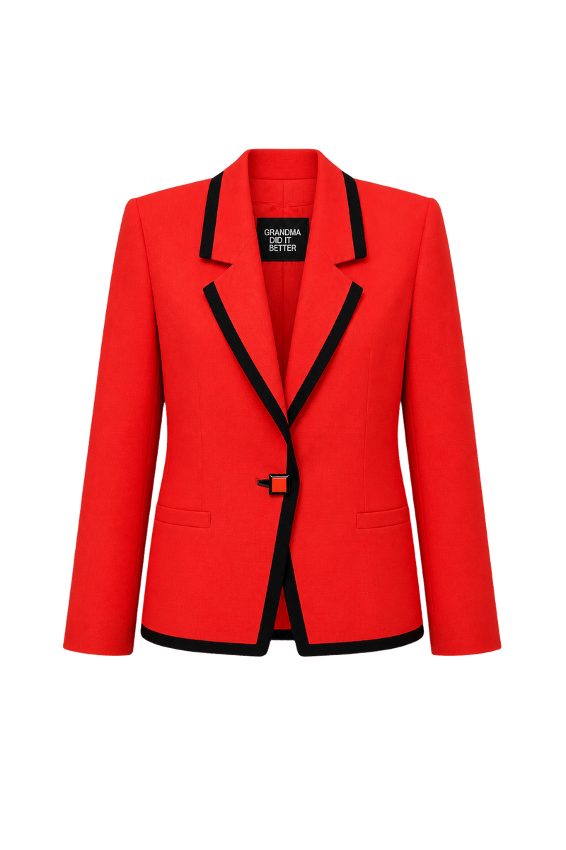 1980s Bright Red Synthetic Blazer - Front View