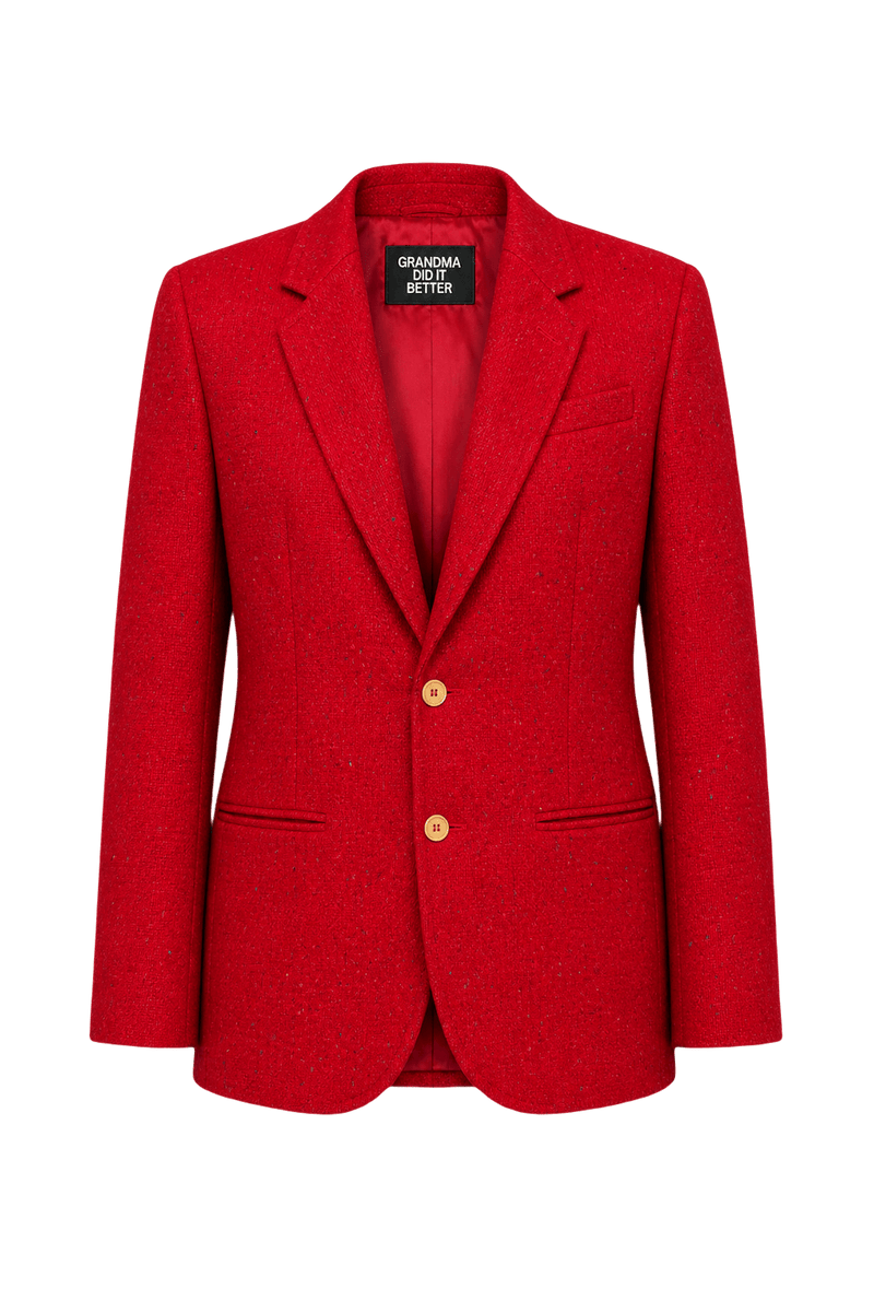 1980s Red Wool Blend Blazer - Front View