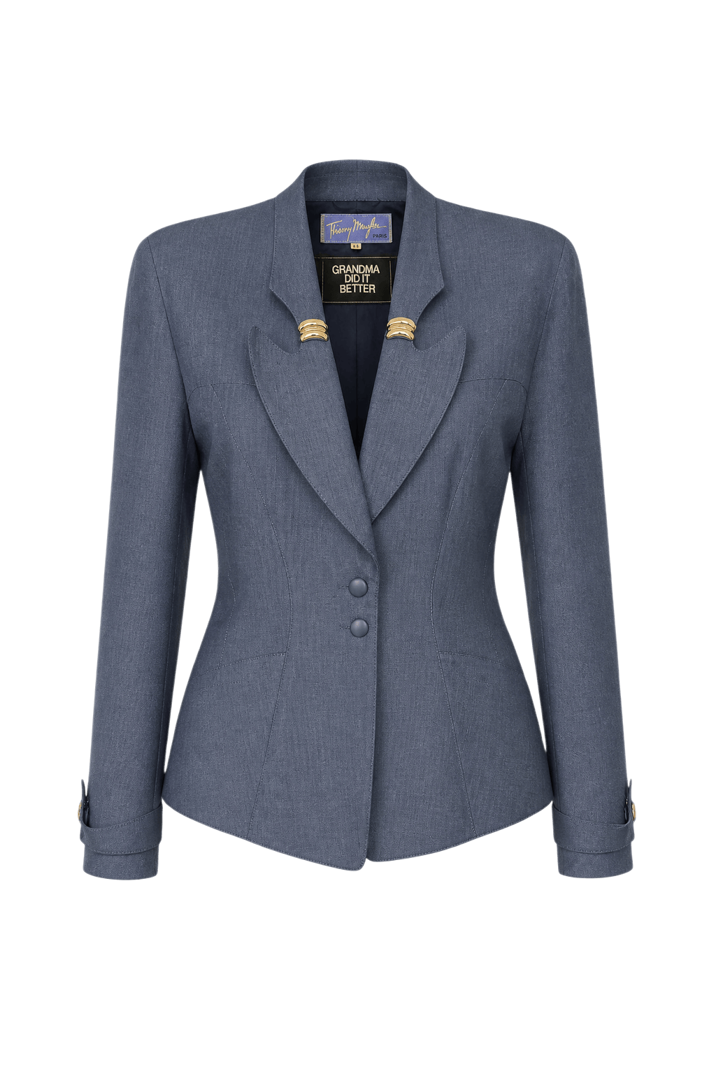 1990s Blue Wool Blend Blazer - Front View