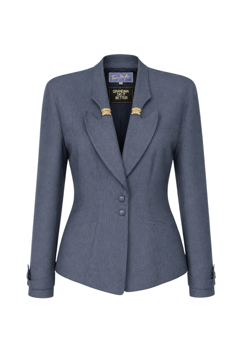 1990s Blue Wool Blend Blazer - Front View