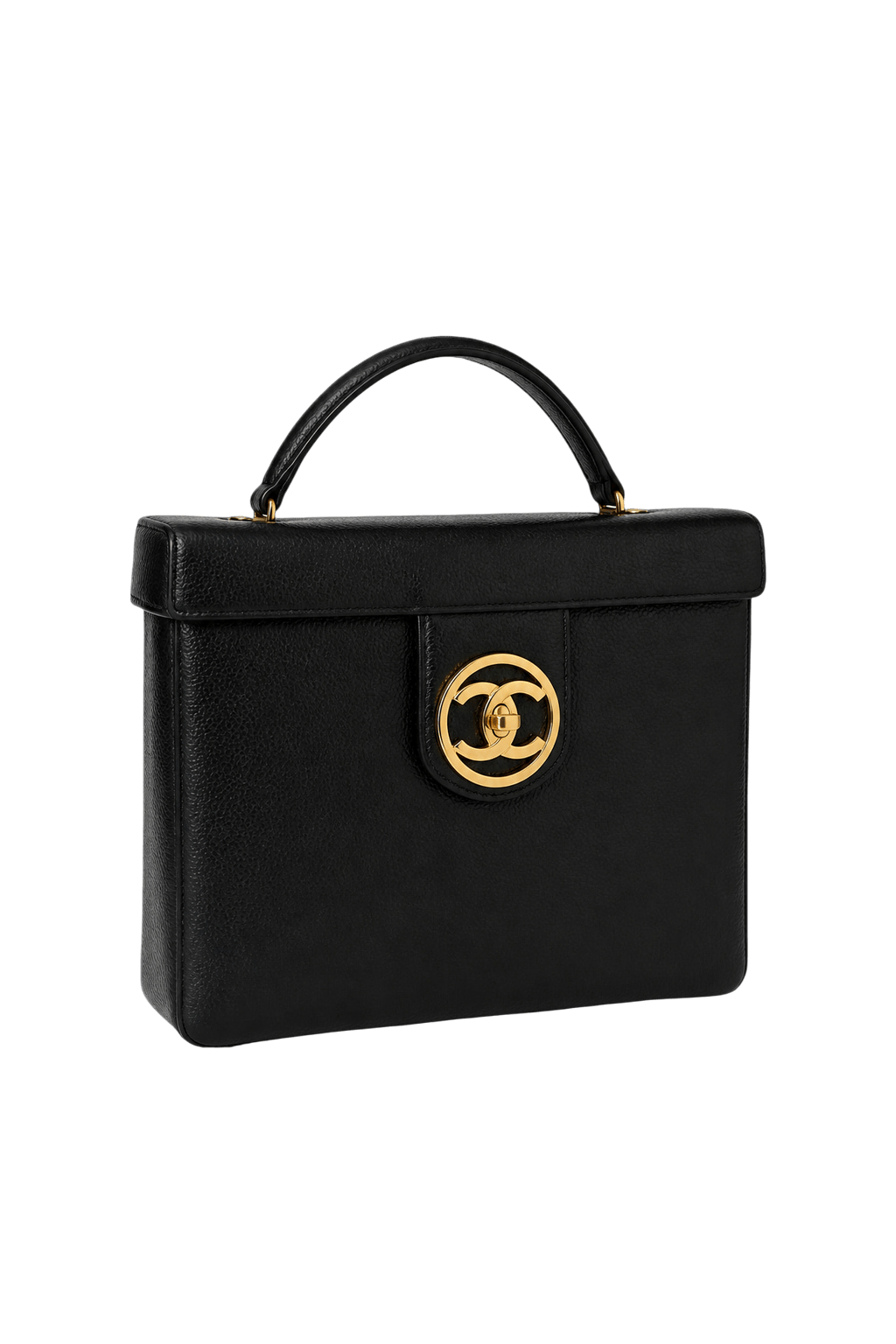 1990s Black Leather Handbag - Front View