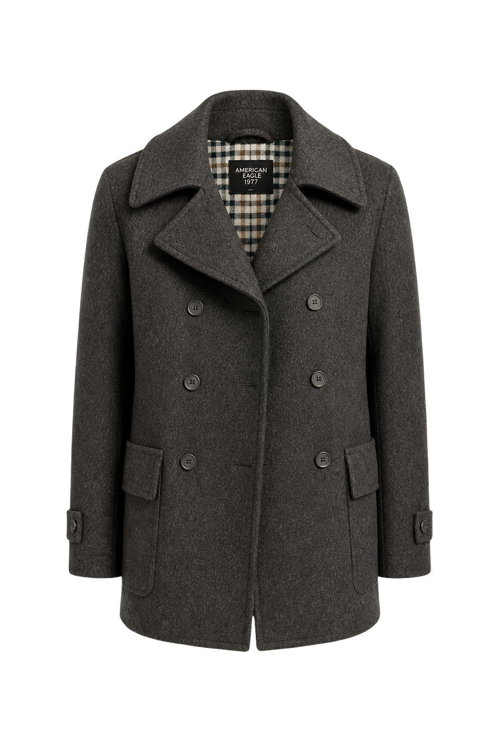 1970s Charcoal Grey Wool Coat - Front View