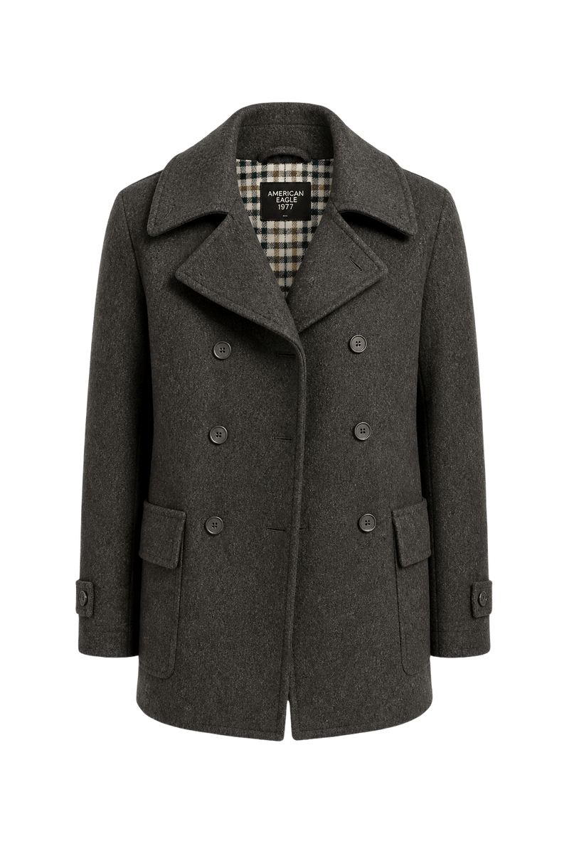 1970s Charcoal Grey Wool Coat - Front View