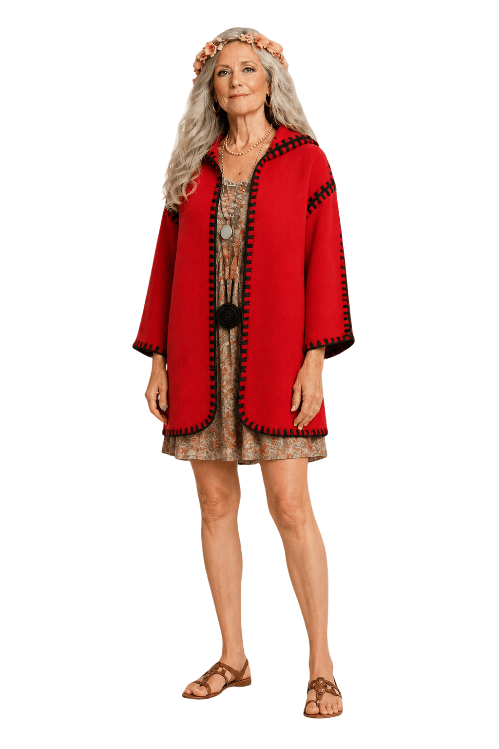 1970s Red Wool Cape - Model