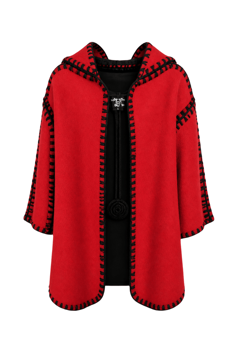 1970s Red Wool Cape - Front View