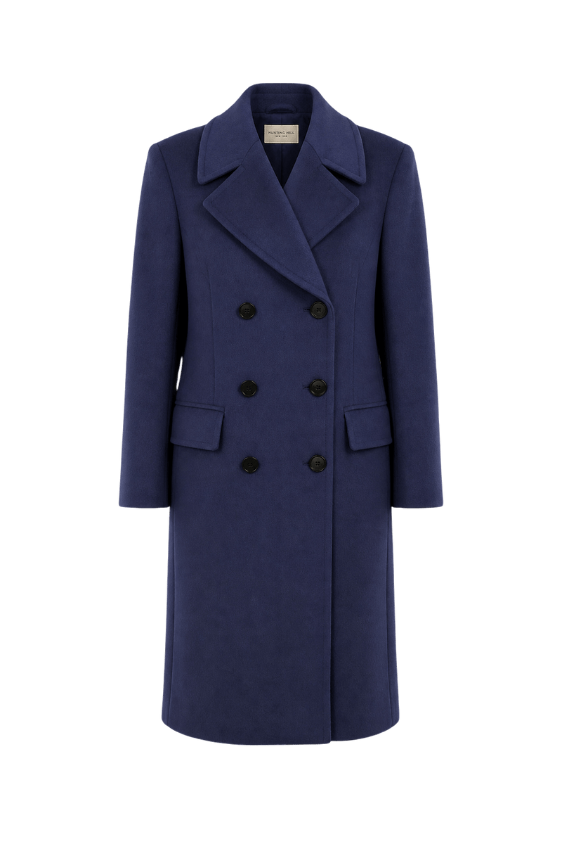 1980s Navy Blue Wool Coat - Front View