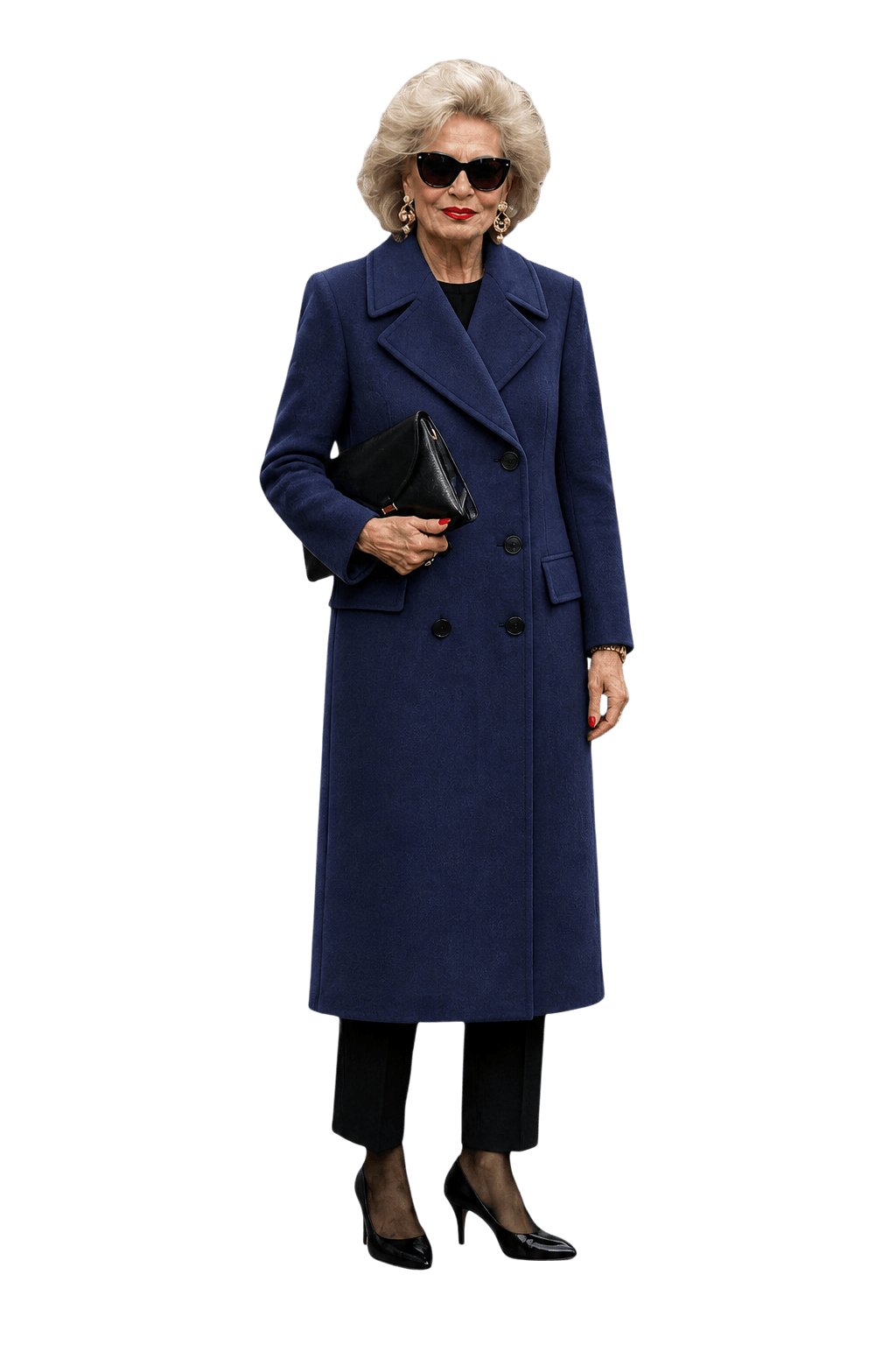 1980s Navy Blue Wool Coat - Model