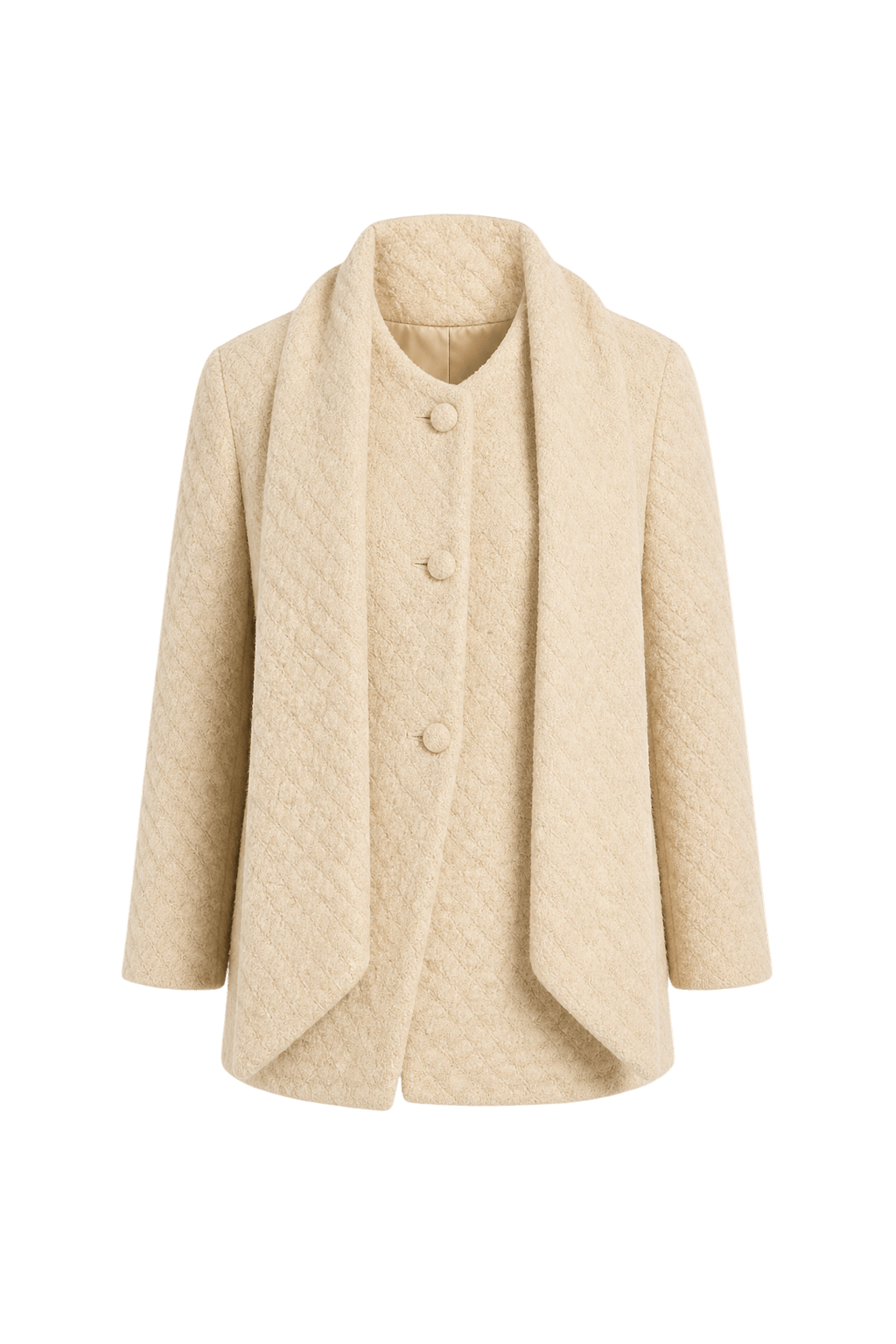 1970s Cream Wool Blend Coat - Front View