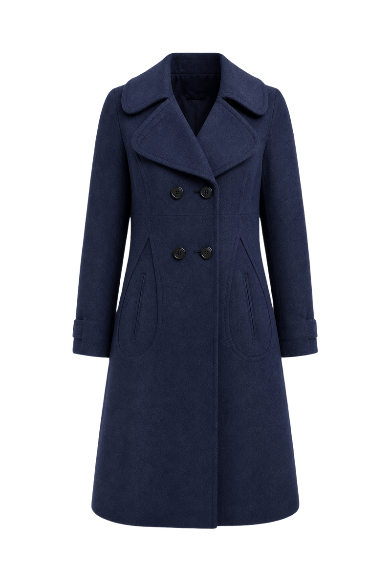 1980s Navy Blue Wool Coat - Front View
