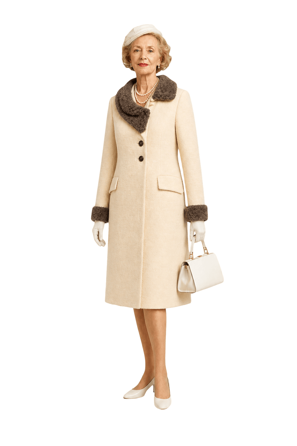 1950s Cream Wool Blend Coat - Model