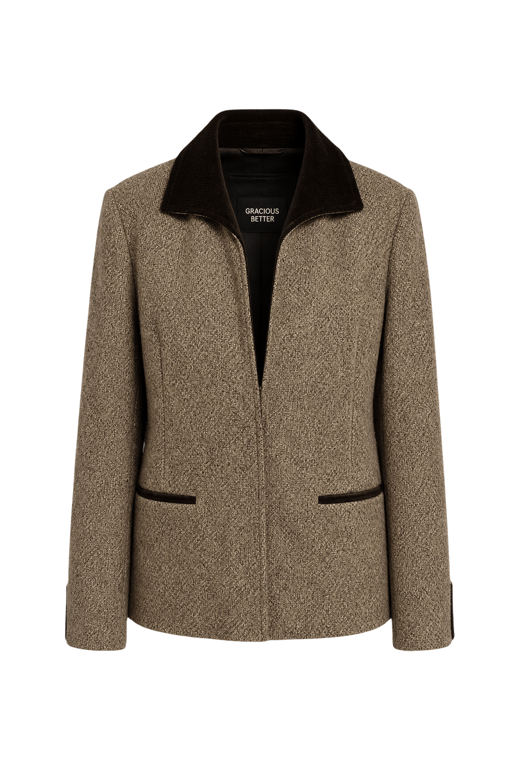 1980s Brown Tweed Poly Blend Blazer - Front View