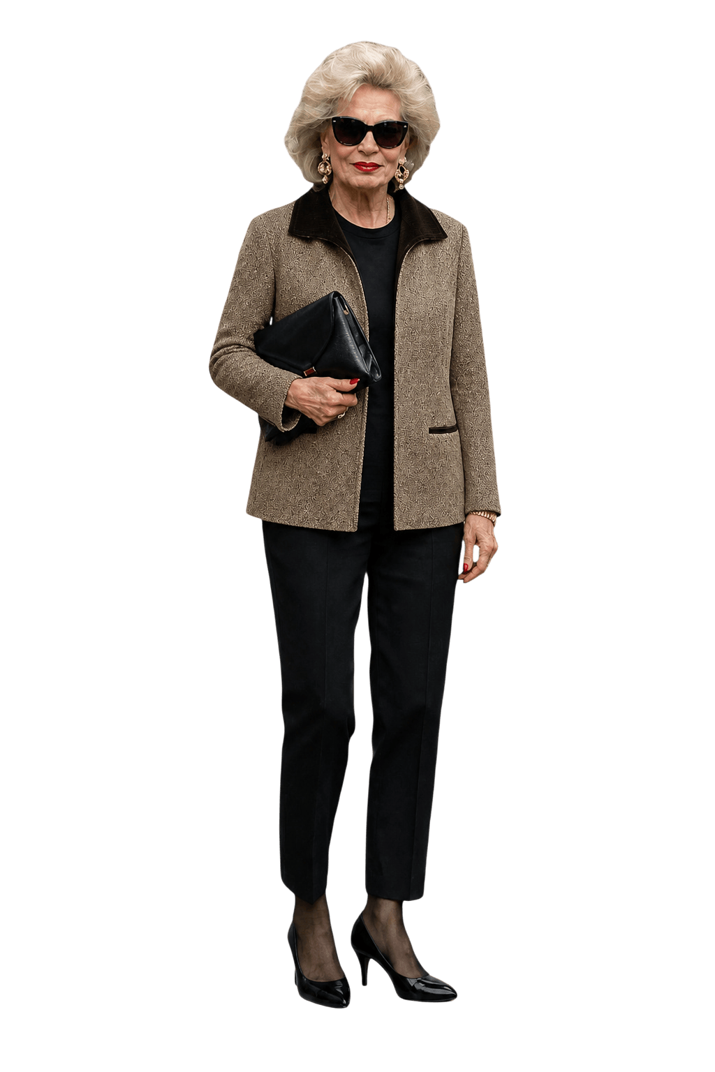 1980s Brown Tweed Poly Blend Blazer - Model