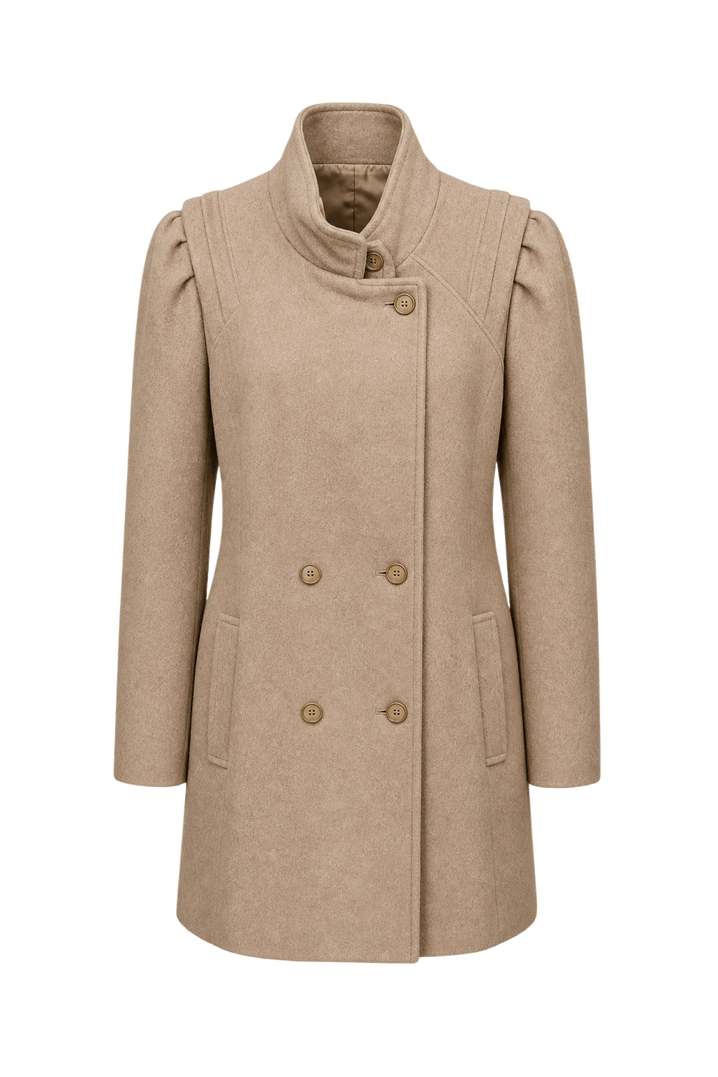 1970s Beige Wool Coat - Front View