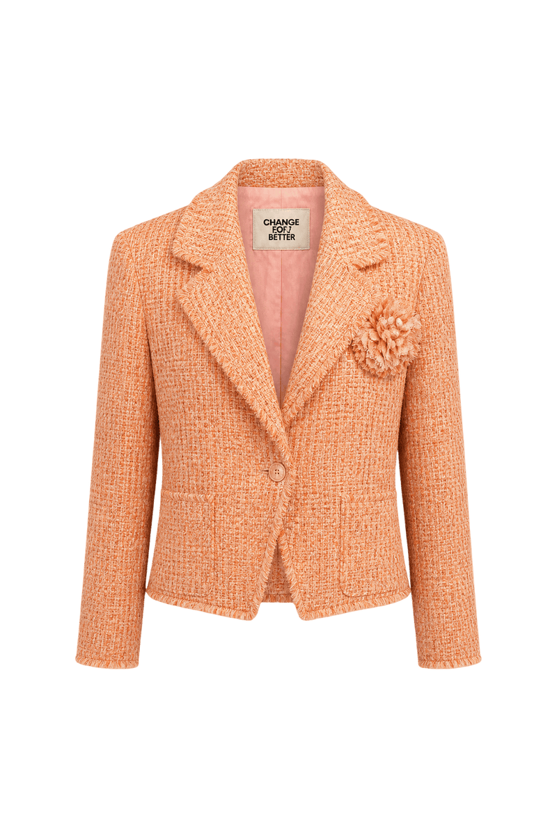 1980s Peach Tweed Jacket - Front View