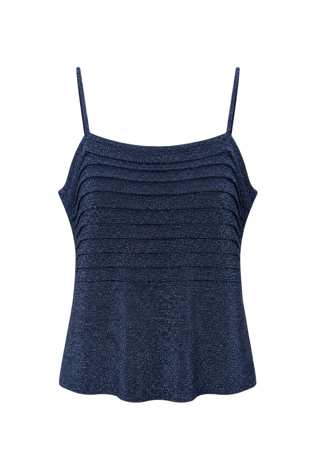 1980s Navy Blue Metallic Knit Tank Top - Front View