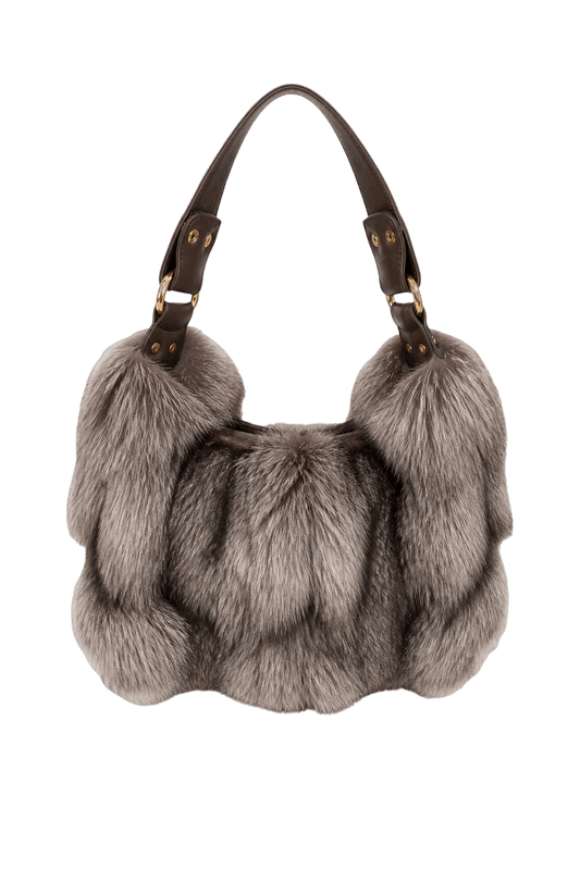 1990s Gray Fur Handbag - Front View
