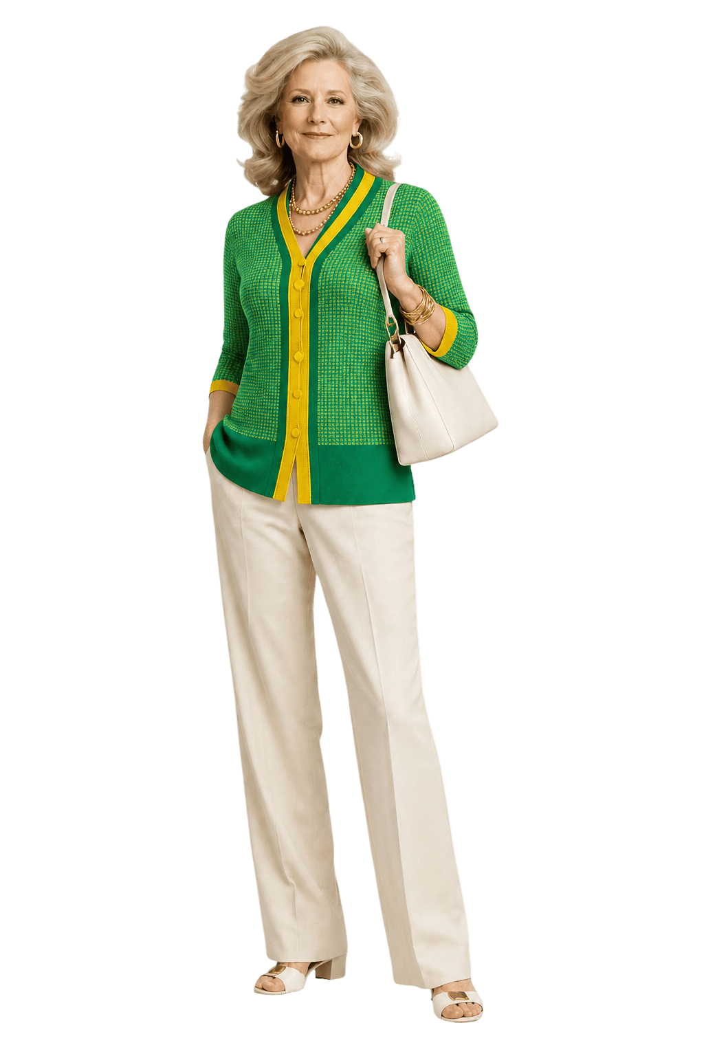 1980s Green Knit Cardigan - Model