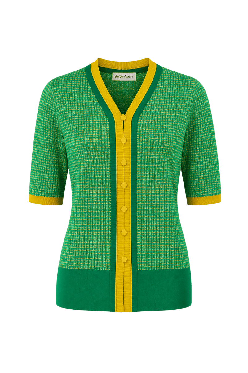 1980s Green Knit Cardigan - Front View
