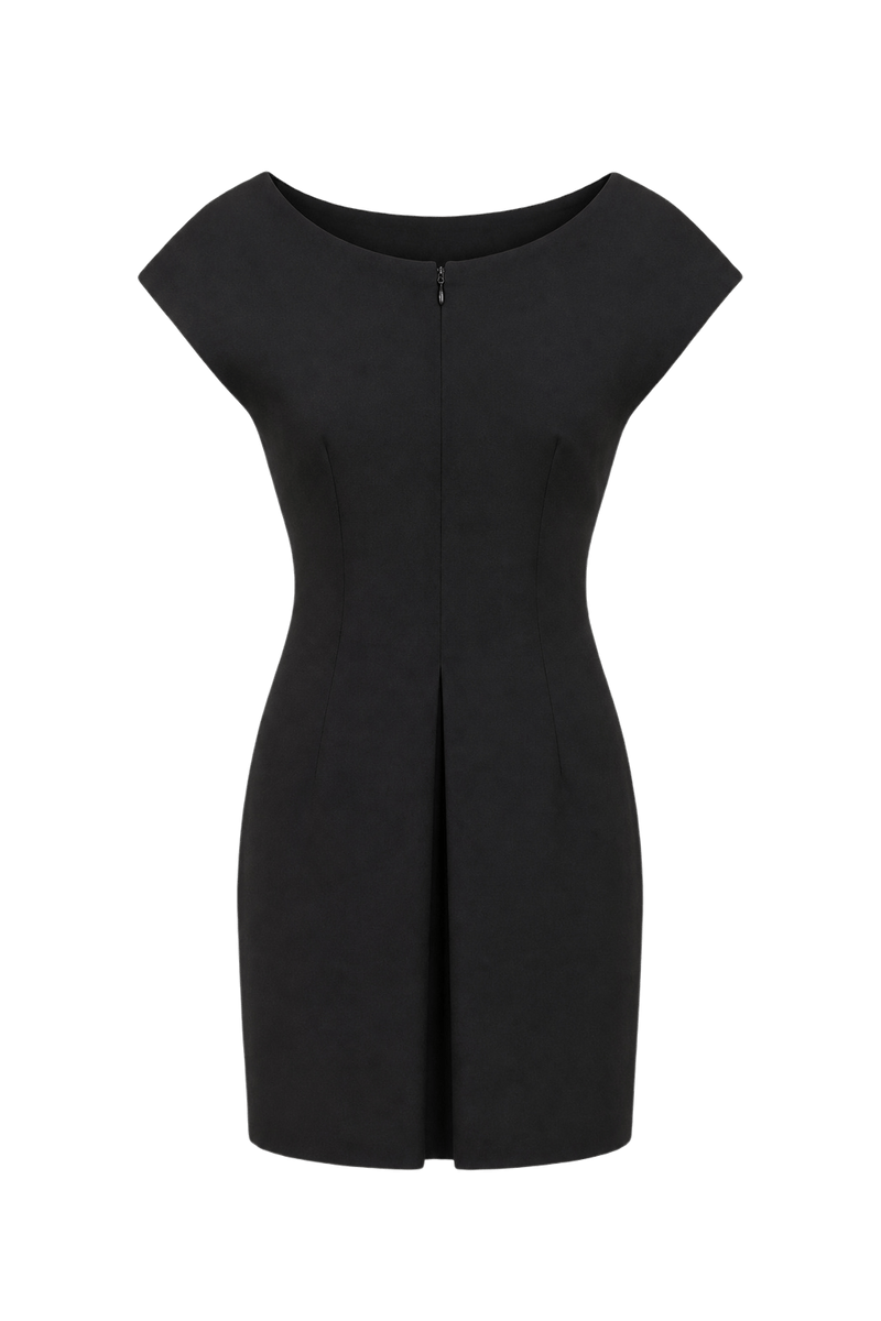 1990s Black Wool Blend Dress - Front View