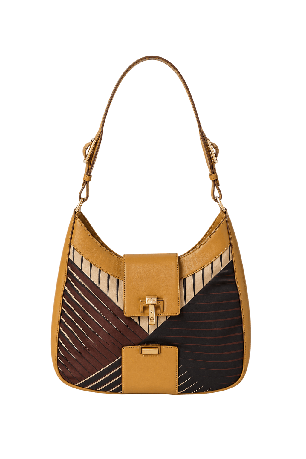 1990s Brown Leather and Fabric Bag - Front View