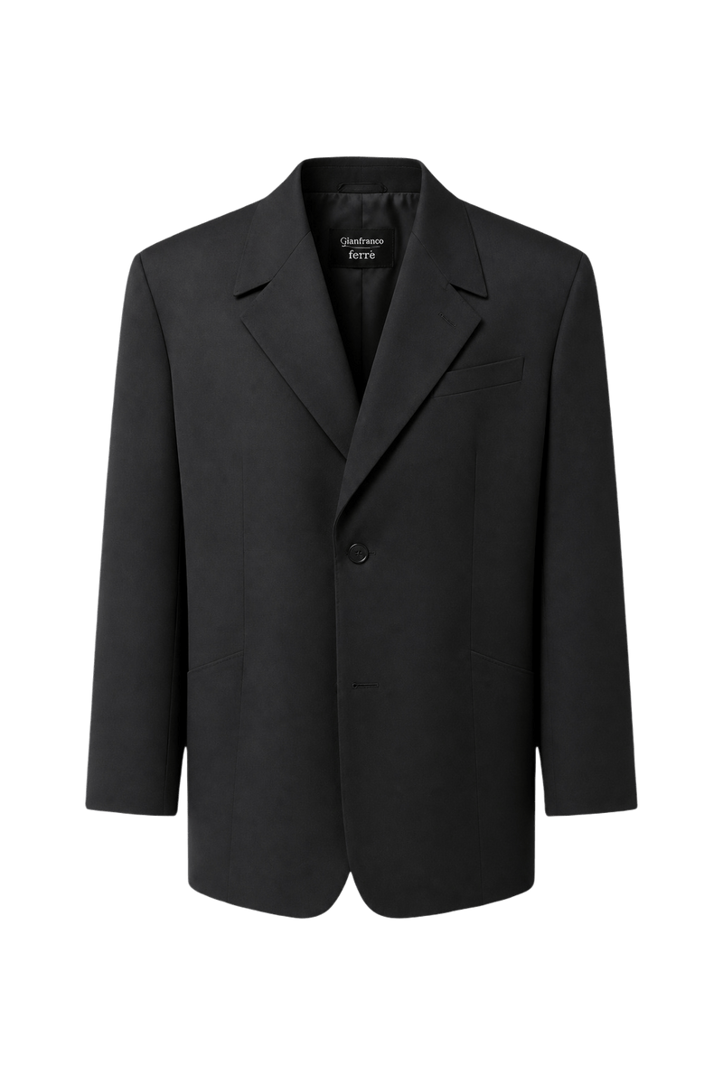1980s Black Wool Blazer - Front View