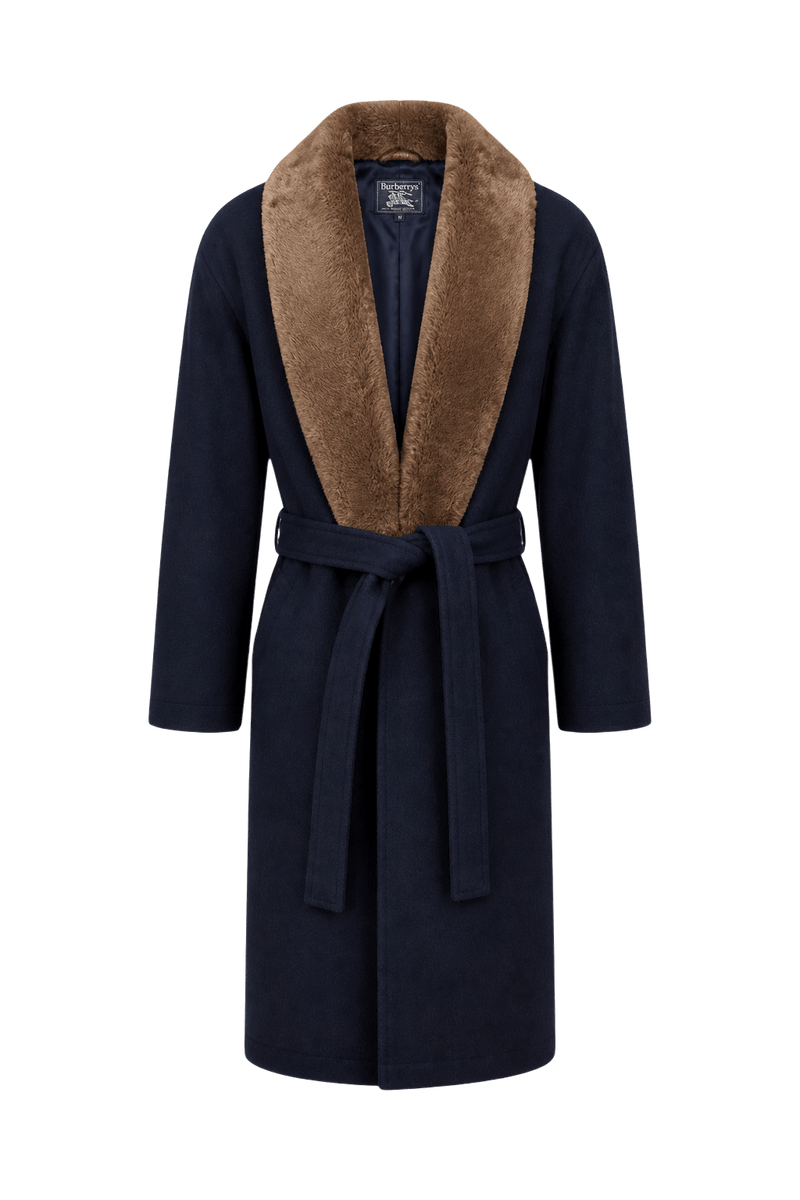 1980s Navy Blue Wool Coat - Front View