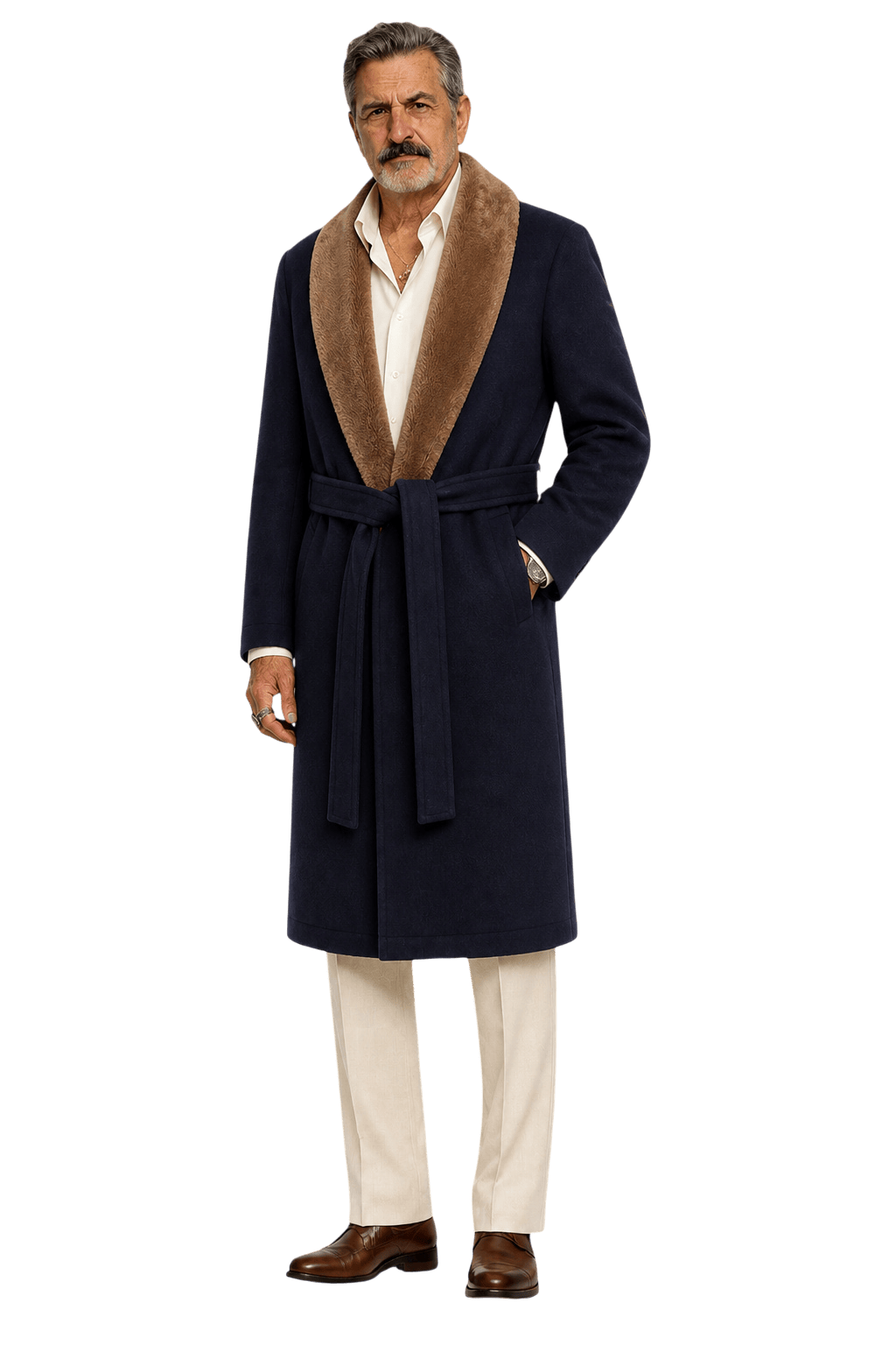 1980s Navy Blue Wool Coat - Model