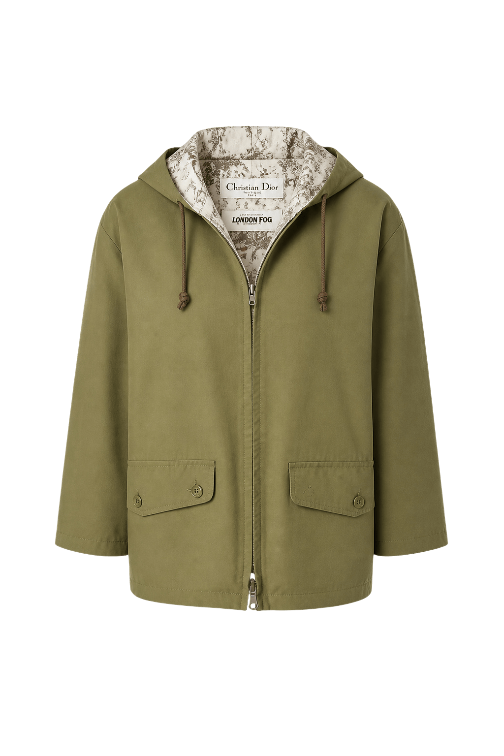 1980s Olive Green Cotton Blend Parka - Front View