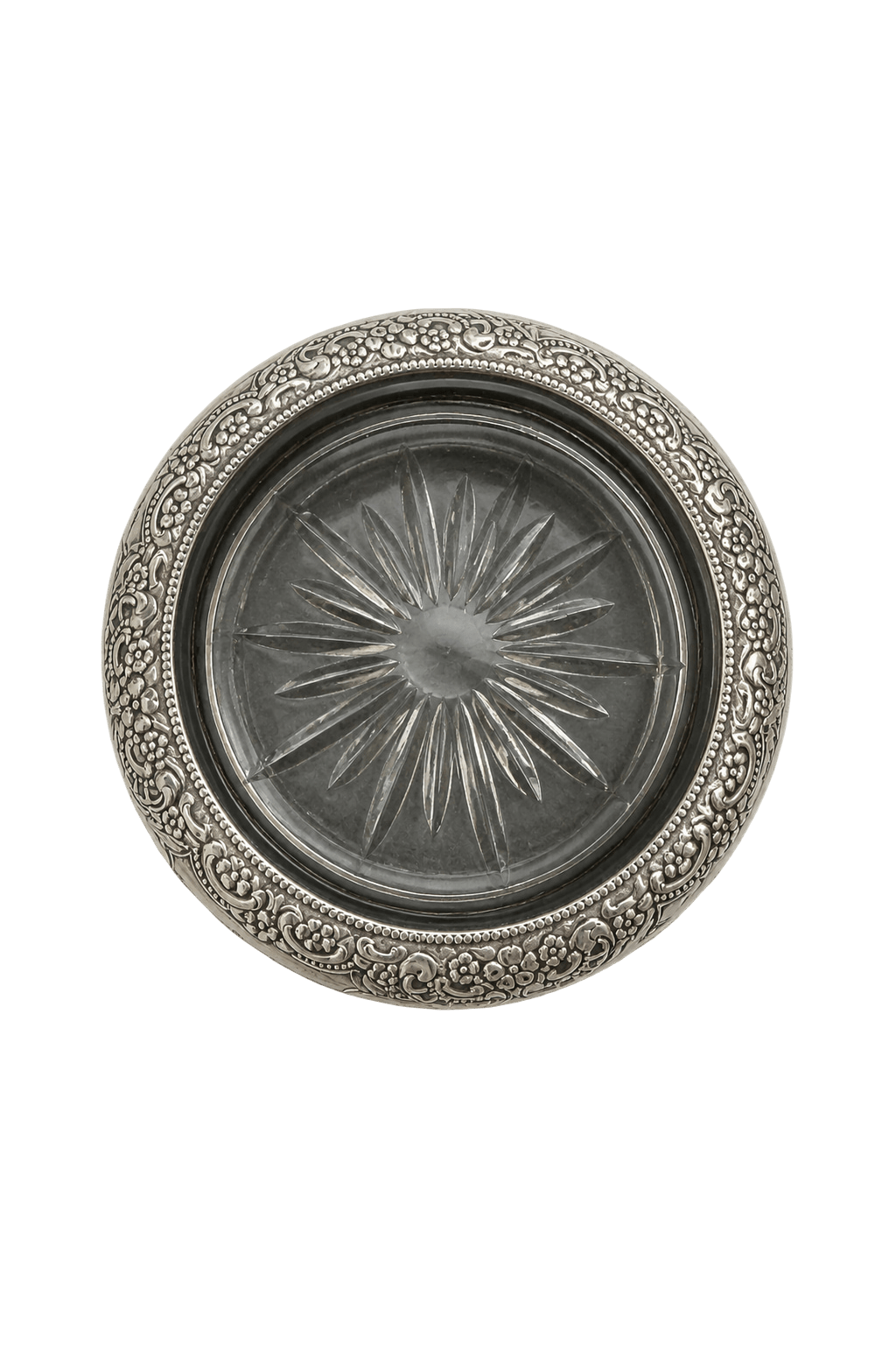 1930s Silver Metal and Glass Compact - Front View