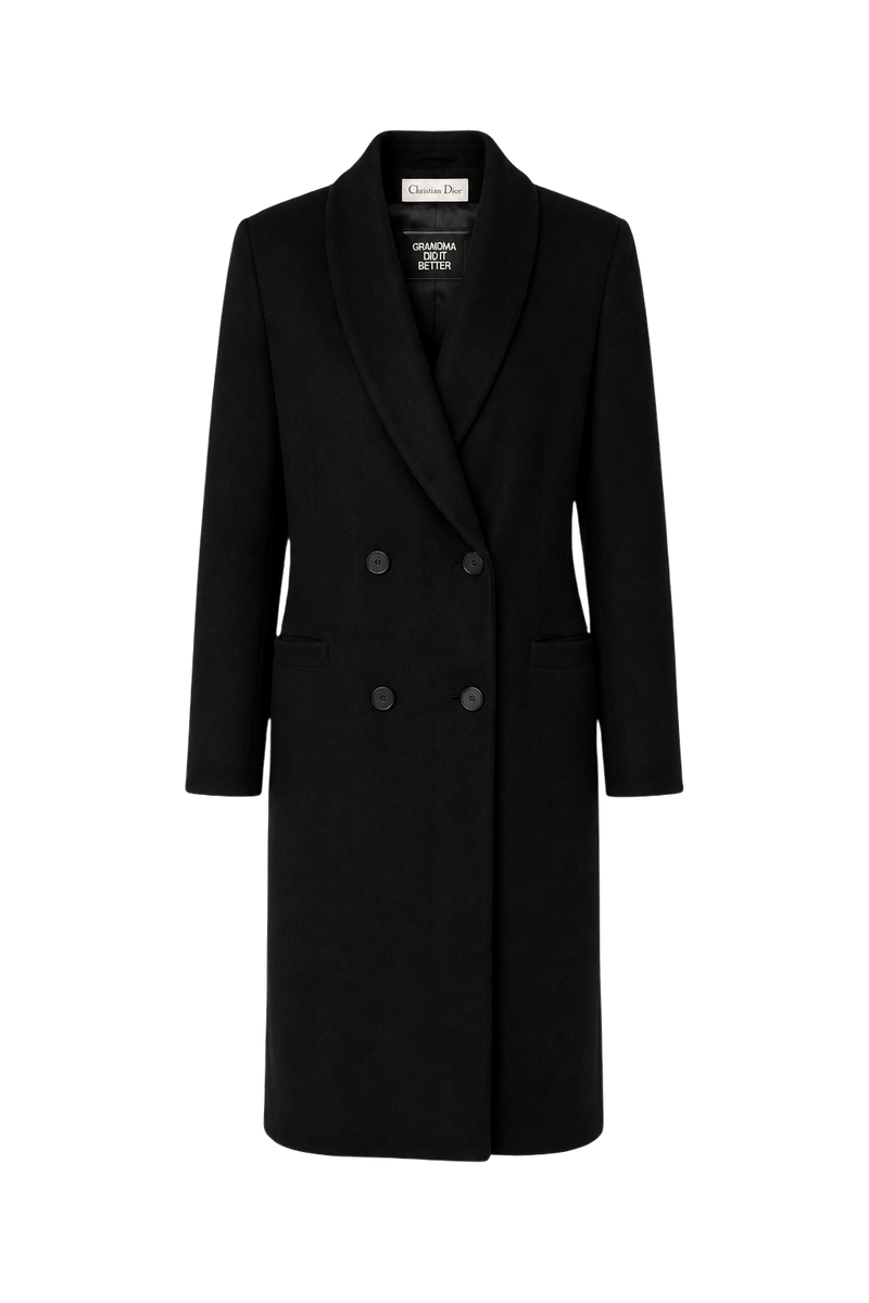1990s Black Wool Coat - Front View