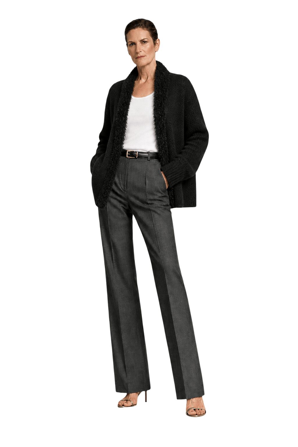 1990s Black Wool Blend Cardigan - Model