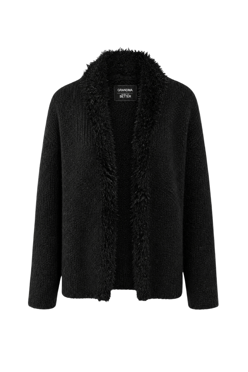 1990s Black Wool Blend Cardigan - Front View