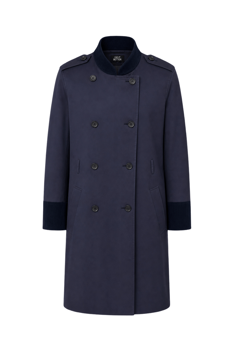 1970s Navy Blue Wool Blend Coat - Front View