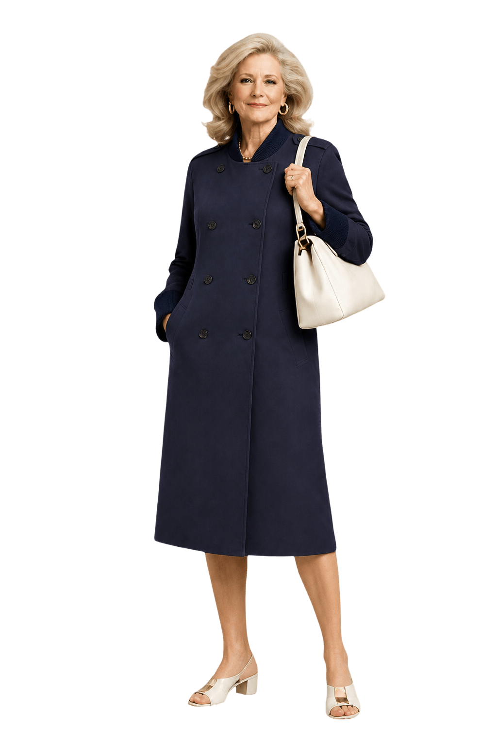 1970s Navy Blue Wool Blend Coat - Model