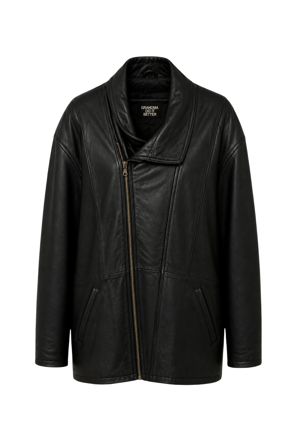 1980s Black Leather Leather Jacket - Front View
