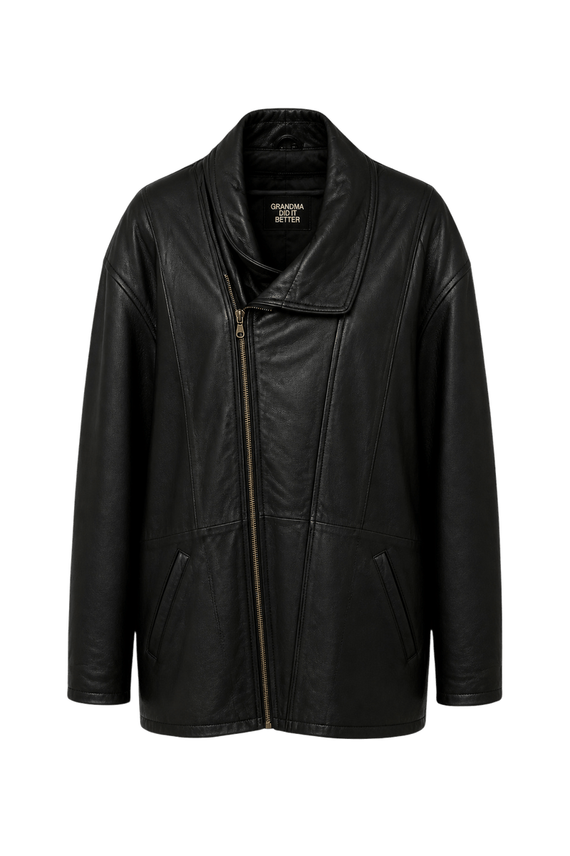 1980s Black Leather Leather Jacket - Front View