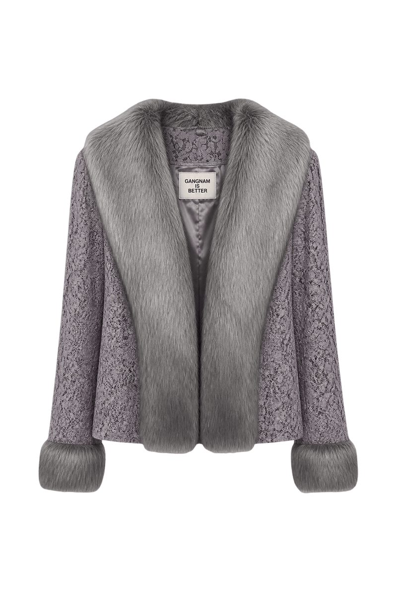 1980s Gray Floral Nylon Jacket - Front View