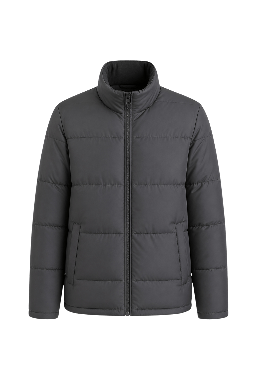 1990s Dark Gray Synthetic Puffer Jacket - Front View