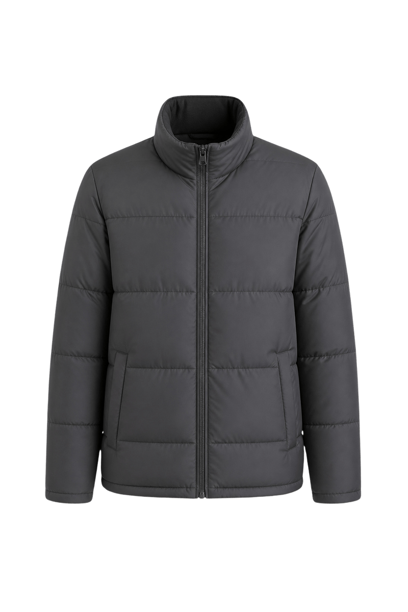 1990s Dark Gray Synthetic Puffer Jacket - Front View