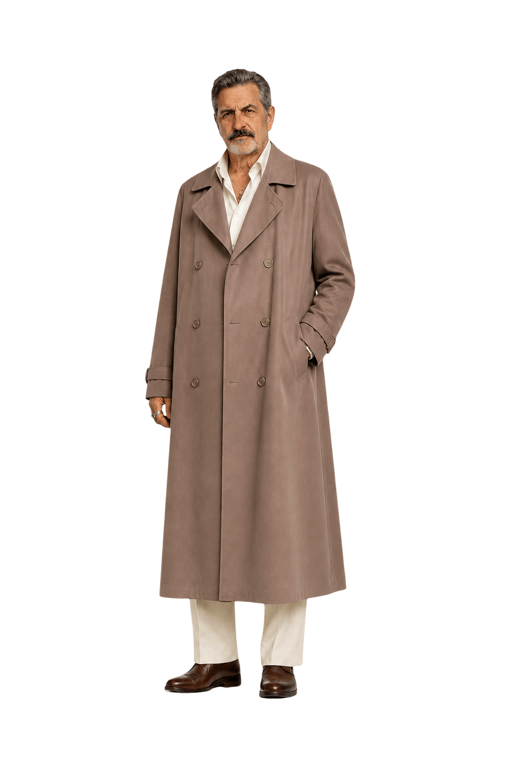 1980s Brown Nylon Trench Coat - Model