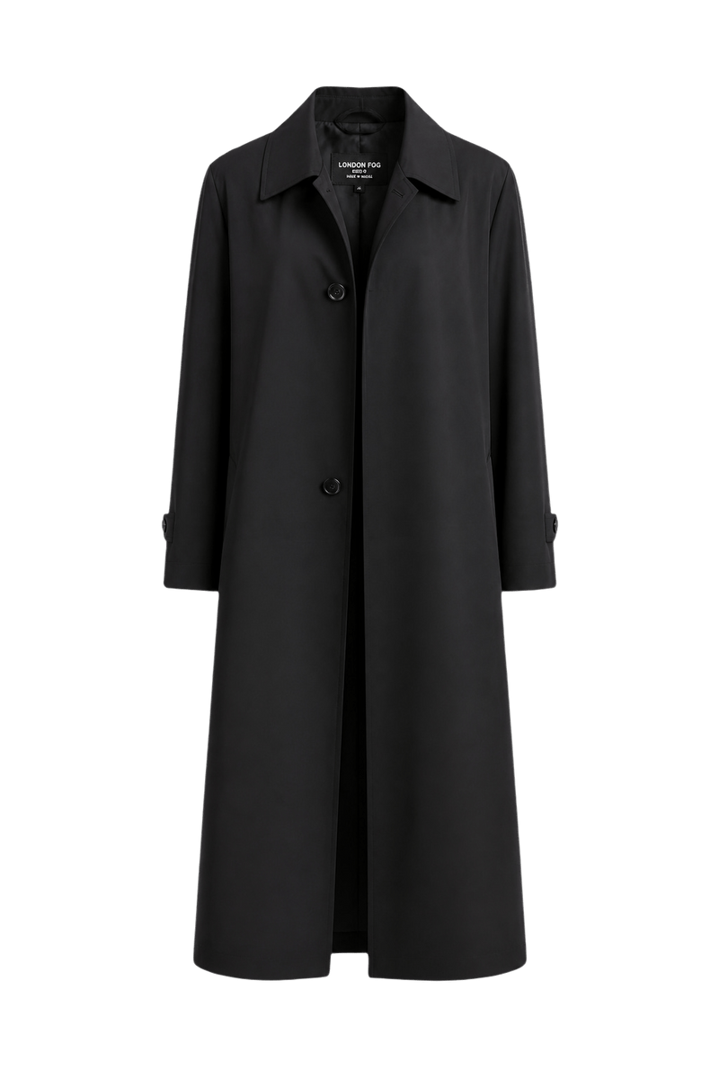 1980s Black Nylon Trench Coat - Front View