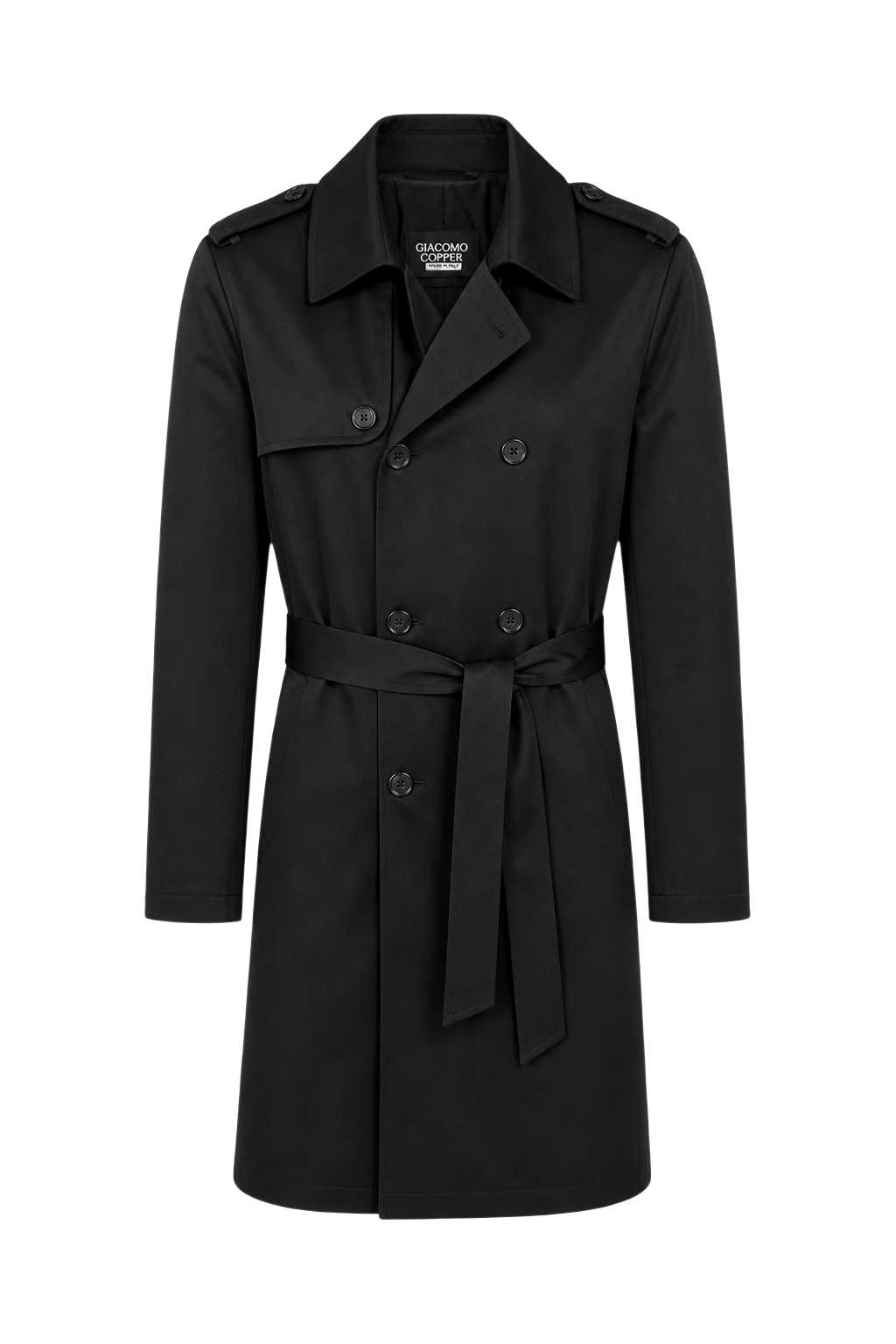 1980s Black Nylon Trench Coat - Front View
