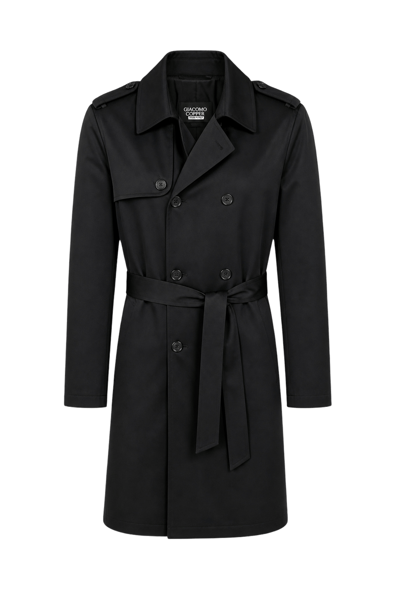 1980s Black Nylon Trench Coat - Front View