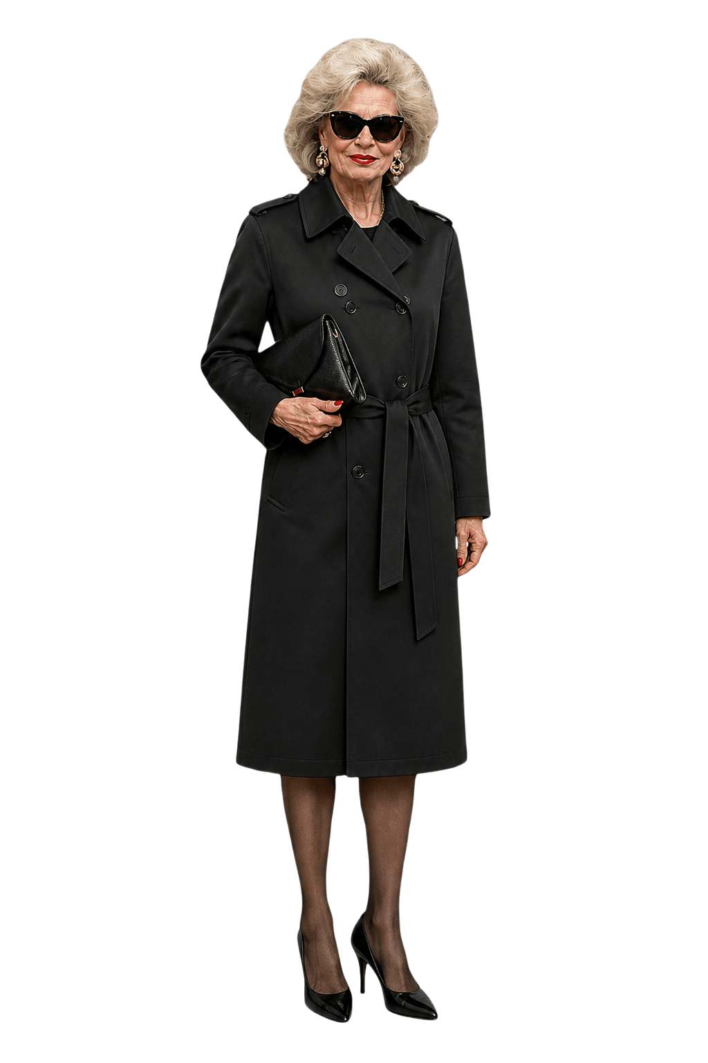 1980s Black Nylon Trench Coat - Model