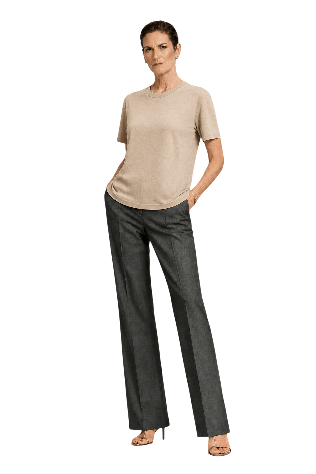 1990s Tan Cotton T-Shirt - Model