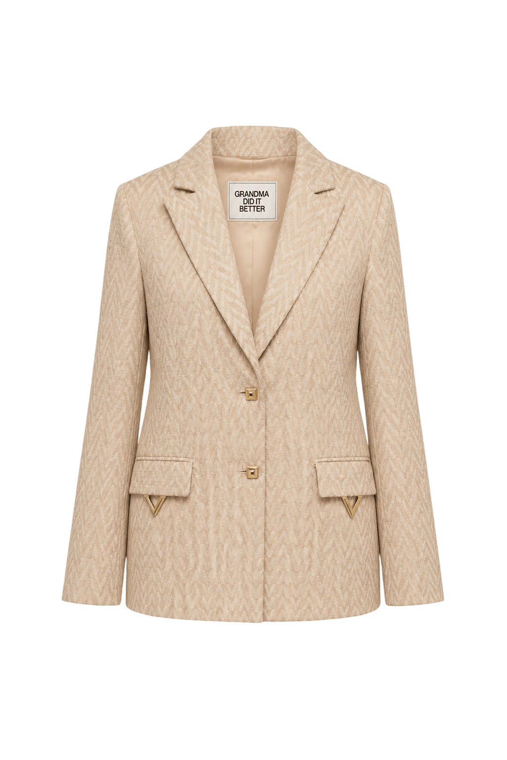 1980s Beige Synthetic Blend Blazer - Front View
