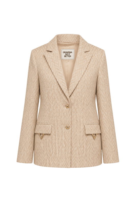 1980s Beige Synthetic Blend Blazer - Front View