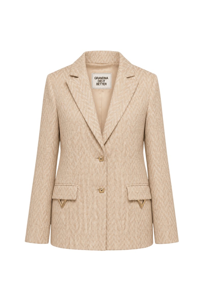 1980s Beige Synthetic Blend Blazer - Front View